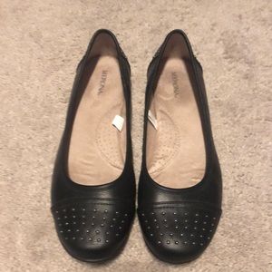 Black leather flats